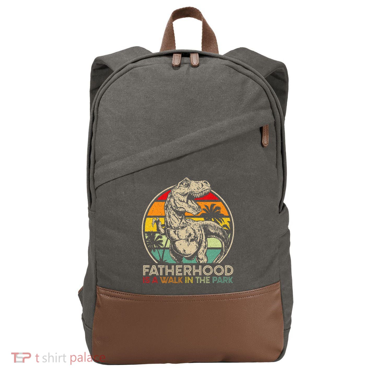 Vintage Fatherhood Is A Walk In The Park Dad T Rex Dinosaur Cotton Canvas Backpack
