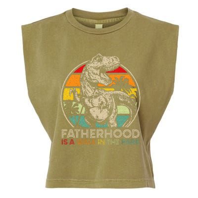 Vintage Fatherhood Is A Walk In The Park Dad T Rex Dinosaur Garment-Dyed Women's Muscle Tee