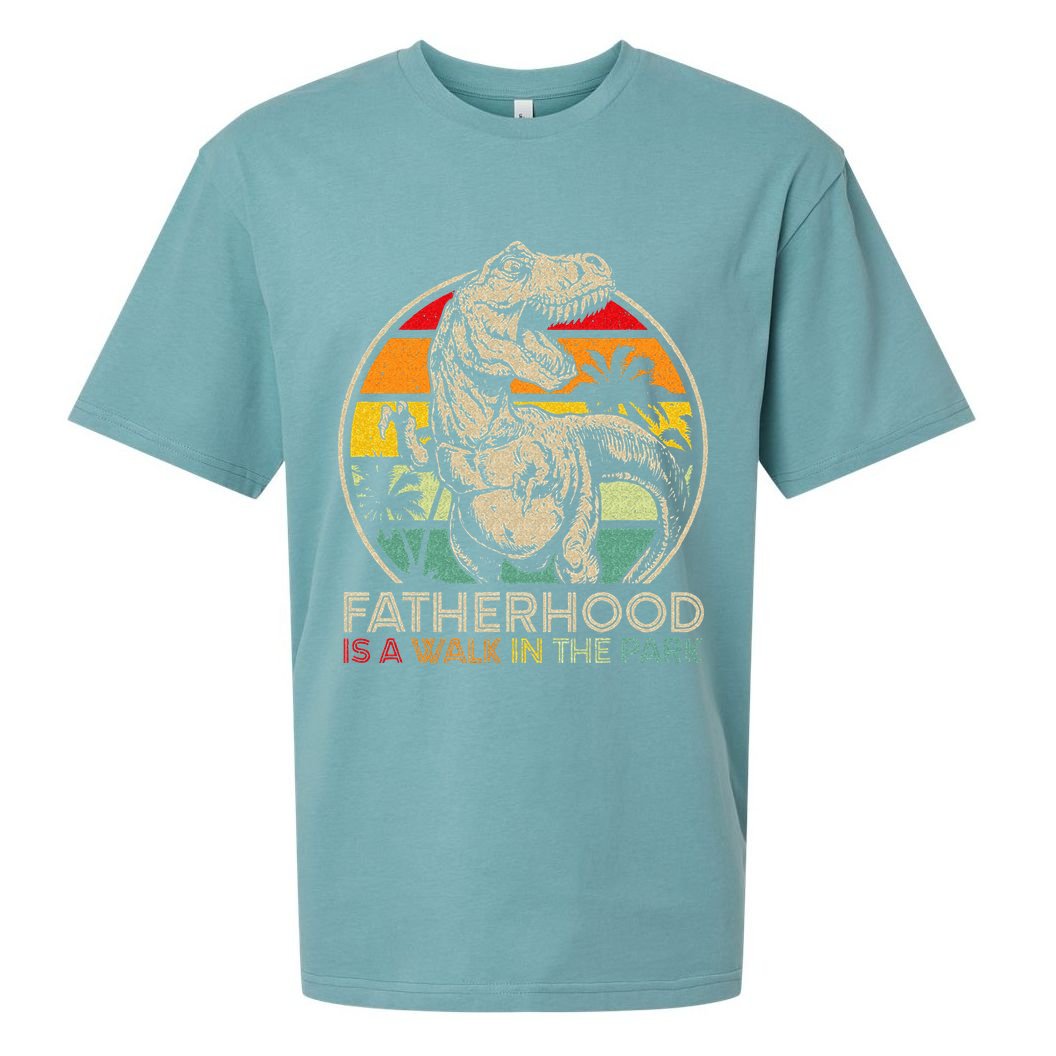 Vintage Fatherhood Is A Walk In The Park Dad T Rex Dinosaur Sueded Cloud Jersey T-Shirt