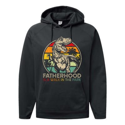 Vintage Fatherhood Is A Walk In The Park Dad T Rex Dinosaur Performance Fleece Hoodie