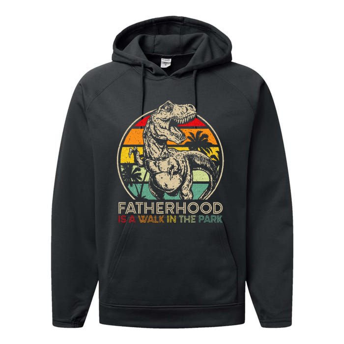 Vintage Fatherhood Is A Walk In The Park Dad T Rex Dinosaur Performance Fleece Hoodie