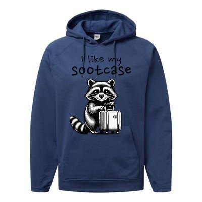 Vintage Funny I Like My Suitcase Raccoon Performance Fleece Hoodie