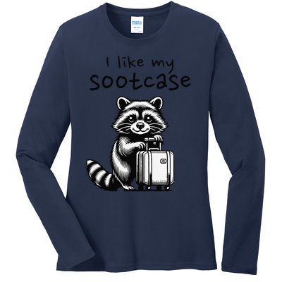 Vintage Funny I Like My Suitcase Raccoon Ladies Long Sleeve Shirt