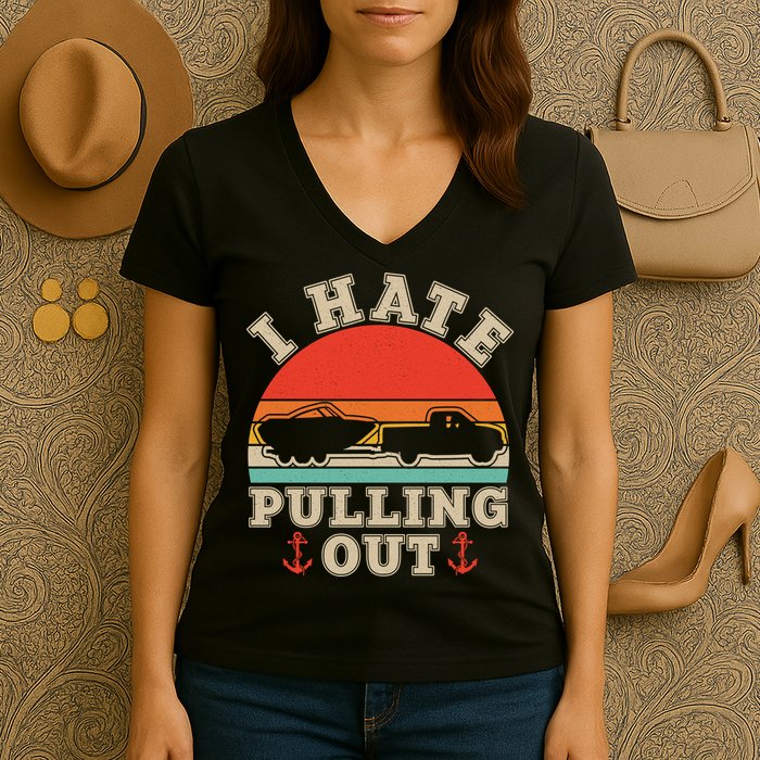 Vintage Funny I Hate Pulling Out Boating Women's V-Neck T-Shirt