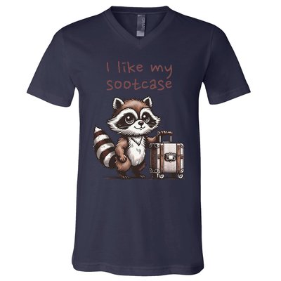 Vintage Funny I Like My Suitcase Raccoon V-Neck T-Shirt