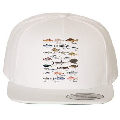 Vintage Fish Identification Chart Fishing Wool Snapback Cap