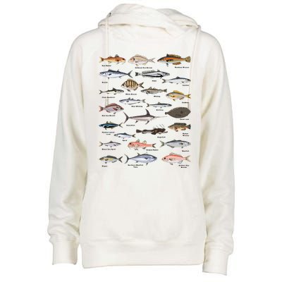 Vintage Fish Identification Chart Fishing Womens Funnel Neck Pullover Hood