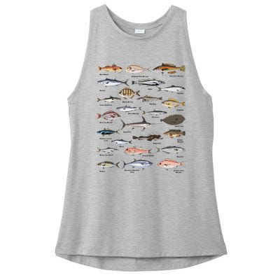 Vintage Fish Identification Chart Fishing Ladies PosiCharge Tri-Blend Wicking Tank