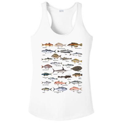 Vintage Fish Identification Chart Fishing Ladies PosiCharge Competitor Racerback Tank