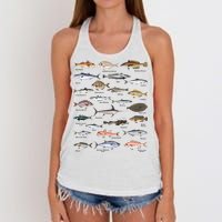 Vintage Fish Identification Chart Fishing Women's Knotted Racerback Tank