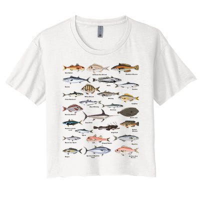 Vintage Fish Identification Chart Fishing Women's Crop Top Tee