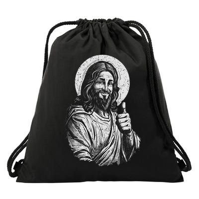 Vintage Friend Jesus Giving A Thumbs Up Jesus Drawstring Bag