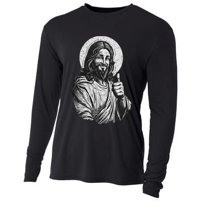 Vintage Friend Jesus Giving A Thumbs Up Jesus Cooling Performance Long Sleeve Crew