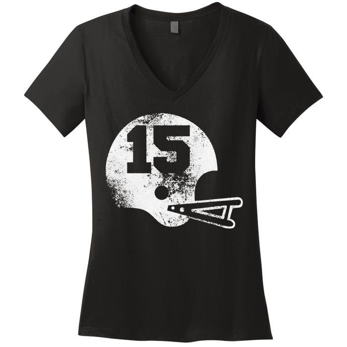 Vintage Football Jersey Number 15 Women's V-Neck T-Shirt