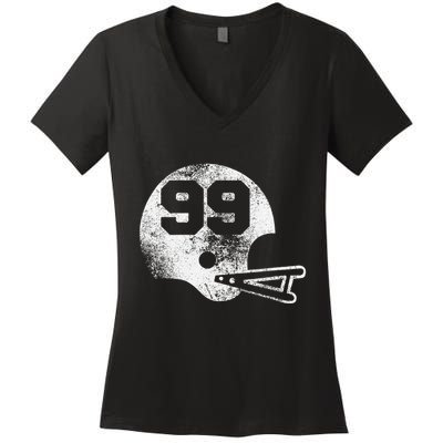 Vintage Football Jersey Number 99 Player Number Women's V-Neck T-Shirt