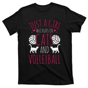 Volleyball Funny Just A  Who Runs On Cats And Volleyball T-Shirt