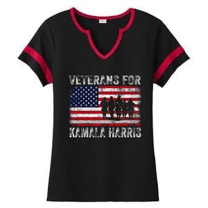 Veterans For Kamala Harris 2024 Election Usa Flag Military Ladies Halftime Notch Neck Tee