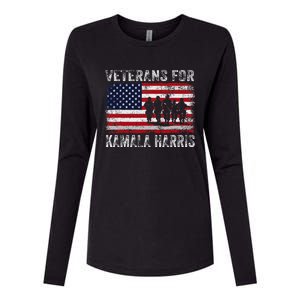 Veterans For Kamala Harris 2024 Election Usa Flag Military Womens Cotton Relaxed Long Sleeve T-Shirt