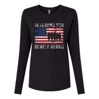 Veterans For Kamala Harris 2024 Election Usa Flag Military Womens Cotton Relaxed Long Sleeve T-Shirt