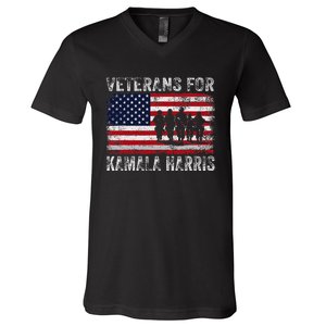 Veterans For Kamala Harris 2024 Election Usa Flag Military V-Neck T-Shirt