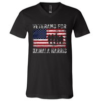 Veterans For Kamala Harris 2024 Election Usa Flag Military V-Neck T-Shirt