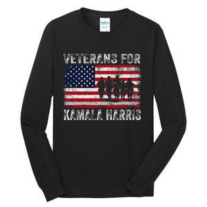 Veterans For Kamala Harris 2024 Election Usa Flag Military Tall Long Sleeve T-Shirt