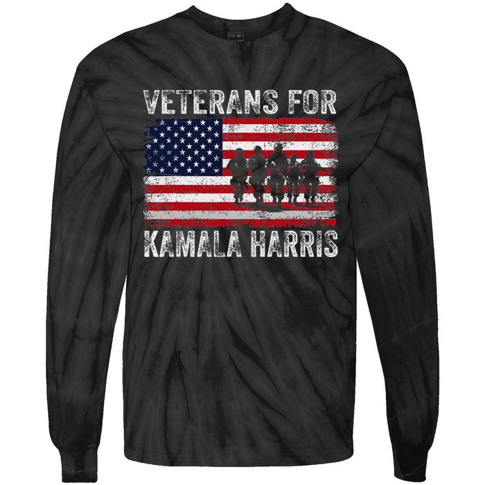 Veterans For Kamala Harris 2024 Election Usa Flag Military Tie-Dye Long Sleeve Shirt