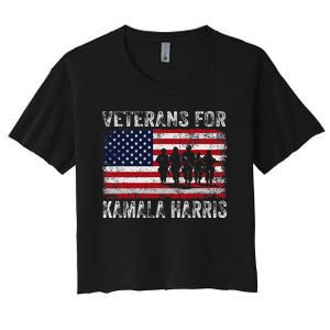 Veterans For Kamala Harris 2024 Election Usa Flag Military Women's Crop Top Tee