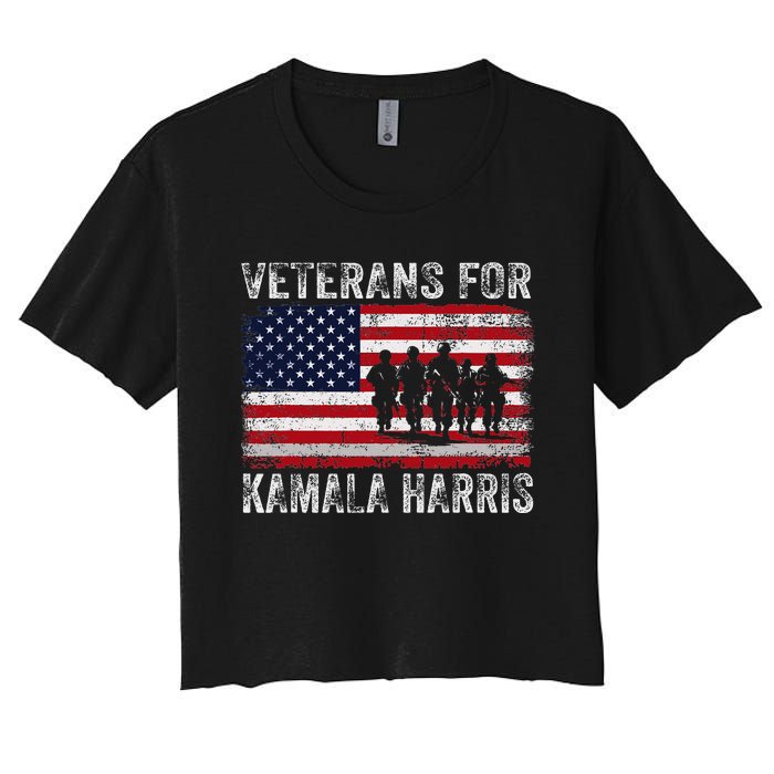 Veterans For Kamala Harris 2024 Election Usa Flag Military Women's Crop Top Tee