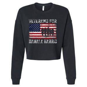 Veterans For Kamala Harris 2024 Election Usa Flag Military Cropped Pullover Crew