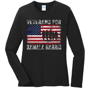 Veterans For Kamala Harris 2024 Election Usa Flag Military Ladies Long Sleeve Shirt