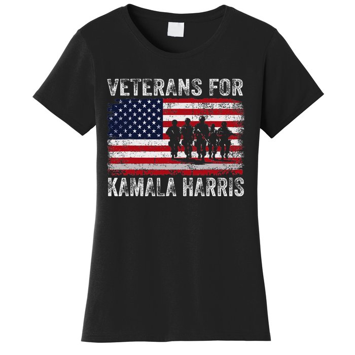 Veterans For Kamala Harris 2024 Election Usa Flag Military Women's T-Shirt