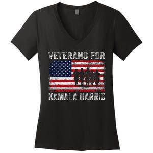 Veterans For Kamala Harris 2024 Election Usa Flag Military Women's V-Neck T-Shirt