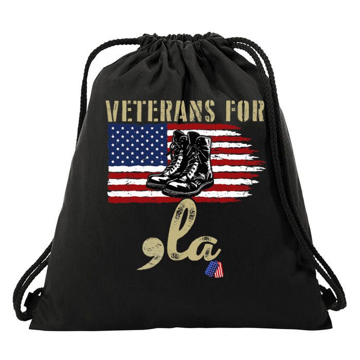 Veterans For Kamala Harris 2024 Election Usa Flag Military Drawstring Bag