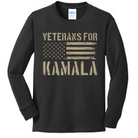 Veterans For Kamala Harris 2024 Election Usa Flag Military Kids Long Sleeve Shirt