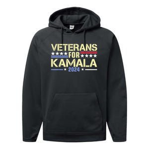 Veterans For Kamala American Flag Kamala Harris Supporter Performance Fleece Hoodie