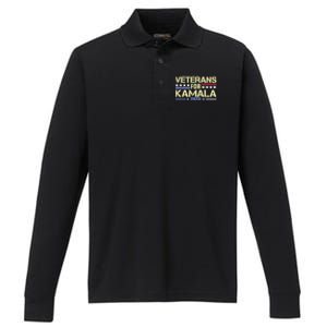 Veterans For Kamala American Flag Kamala Harris Supporter Performance Long Sleeve Polo