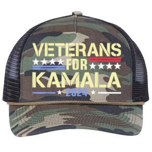 Veterans For Kamala American Flag Kamala Harris Supporter Retro Rope Trucker Hat Cap