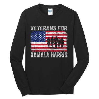 Veterans For Kamala Harris 2024 Election Usa Flag Military Tall Long Sleeve T-Shirt