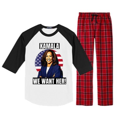 Vote For Kamala Harris 2024we Want Her For President Raglan Sleeve Pajama Set