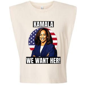 Vote For Kamala Harris 2024we Want Her For President Garment-Dyed Women's Muscle Tee