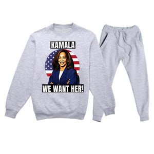 Vote For Kamala Harris 2024we Want Her For President Premium Crewneck Sweatsuit Set