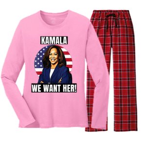 Vote For Kamala Harris 2024we Want Her For President Women's Long Sleeve Flannel Pajama Set 