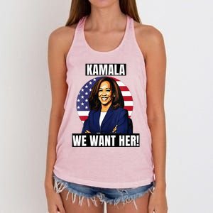 Vote For Kamala Harris 2024we Want Her For President Women's Knotted Racerback Tank