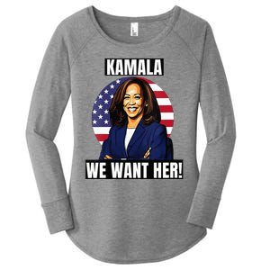 Vote For Kamala Harris 2024we Want Her For President Women's Perfect Tri Tunic Long Sleeve Shirt