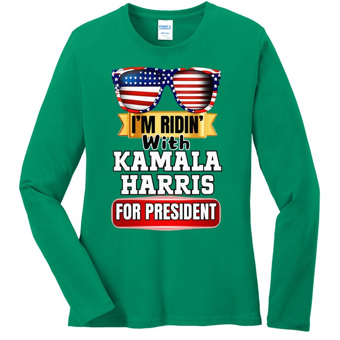 Vote For Kamala Harris 2024 President Election Campaign Ladies Long Sleeve Shirt