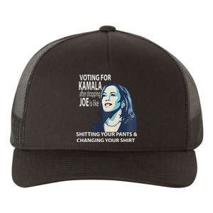 Voting For Kamala After Dropping Joe Is Like Shitting Yupoong Adult 5-Panel Trucker Hat