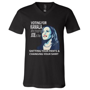 Voting For Kamala After Dropping Joe Is Like Shitting V-Neck T-Shirt