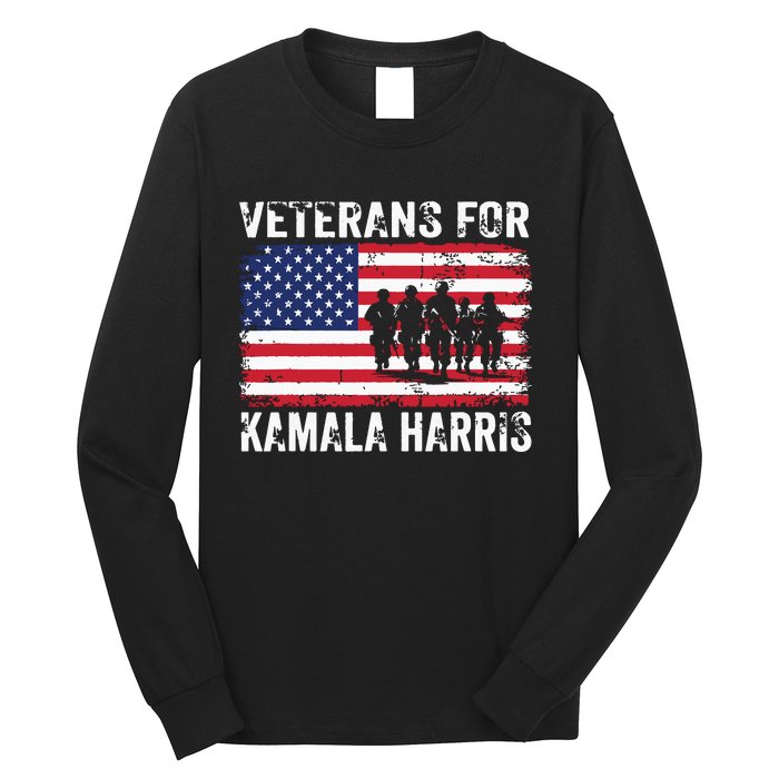 Veterans For Kamala Harris 2024 Election Usa Flag Military Long Sleeve Shirt