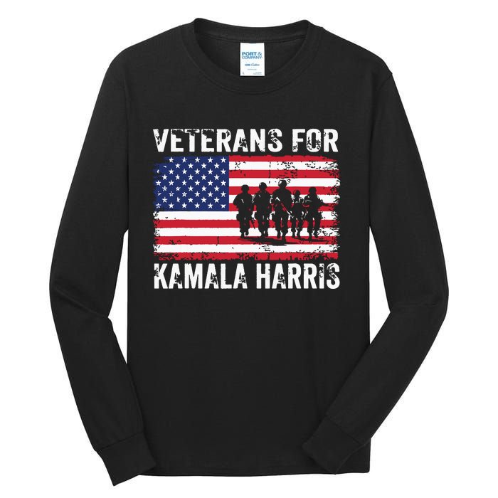 Veterans For Kamala Harris 2024 Election Usa Flag Military Tall Long Sleeve T-Shirt